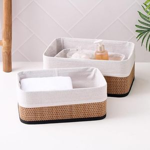 Panier en bambou tressé brun pour le rangement dans la salle de bain, organisateur multi-usages pour le <span class=keywords><strong>papier</strong></span> toilette, les serviettes, les cosmétiques et plus encore, sans couvercle - Product Image 4