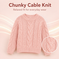 NOUVEAU Pull en tricot épais rose pour filles, pull ample à manches longues avec poignets côtelés, pull chaud pour enfants OEM