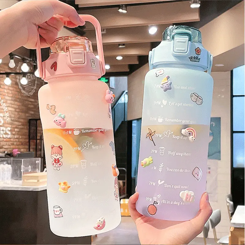 2L termos botella de agua motivacional cambio de color tazas termos de agua gimnasio botellas de agua