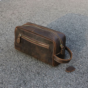 Astuccio da Toilette in Pelle Retrò Realizzato <span class=keywords><strong>a</strong></span> <span class=keywords><strong>Mano</strong></span>, Personalizzabile, in Pelle Crazy Horse Marrone per <span class=keywords><strong>Uomo</strong></span> - Product Image 2