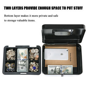 Caja de efectivo con cerradura de llave de metal portátil Cajas fuertes para ahorrar dinero con conveniencia móvil - Product Image 6