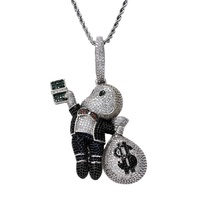 Collier pendentif personnalisé en forme de billet de banque américain pour petit garçon, style hip-hop, plaqué or/argent, entièrement serti de diamants.