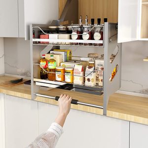 The Double-layer Basket Design Kitchen Storage Cabinet Elevator Basket Pull Down Lift UP Basket For Kitchen
