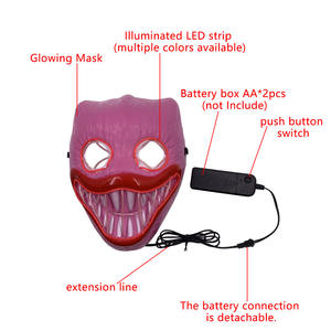 Masque Poppy El Wire Neon, masques LED lumineux, masque transformant le visage, masque souriant d'<span class=keywords><strong>horreur</strong></span> lumineux pour Halloween, événement, concert, scène - Product Image 3