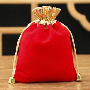 Sacs cadeaux en velours avec cordon de serrage 7*9cm, pochettes à bijoux en velours avec cordons dorés - Product Image 4