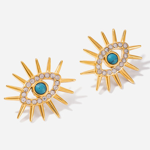 Ensemble de boucles d'oreilles et bague Evil Eye, en acier inoxydable plaqué or 18 carats, design géométrique à pointes, pour femmes, bijoux tendance - Product Image 5