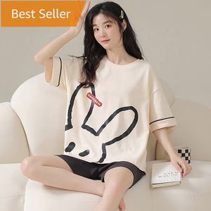 女性夏楽しい漫画パターン2ピースソフトコットンカジュアル半袖ラウンジウェアパジャマショーツPjナイトウェアパジャマセット - Product Image 2