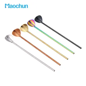 Maochun रचनात्मक रंगीन स्टेनलेस स्टील फिल्टर पुआल चम्मच के साथ अद्वितीय चम्मच सिर, पुन: प्रयोज्य और पर्यावरण के अनुकूल धातु तिनके