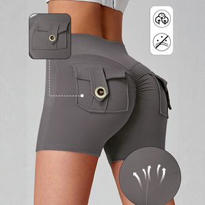 Pantalones cortos deportivos de cintura alta Xiyin para mujer con bolsillos, pantalones de yoga y fitness grises, tallas S, M, L, 2XL, 3XL, 4XL, 5XL - Product Image 1