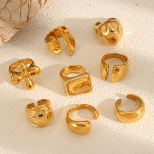 Geometric Gold Plated Stainless Steel <b>Ring</b> Open Band Irregular Folds Unisex Jewelry Gift - Product Image 1