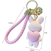 Gantungan Kunci Kelinci Resin 3D Imut dengan Lonceng untuk Hadiah Pasangan Wanita dan Gadis
