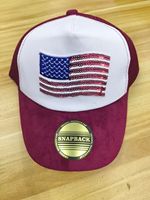 Gorra Snapback con Parche de Bandera Americana de Lentejuelas, Gorra Trucker de Malla Azul Premium para Hombre con Visera de Gamuza, Gorra de Béisbol Patriótica a la Moda