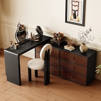 HZT-14 moderne bois noir blanc maquillage vanité Table LED miroir avec armoire rétractable dressing ordinateur portable bureau pour chambre