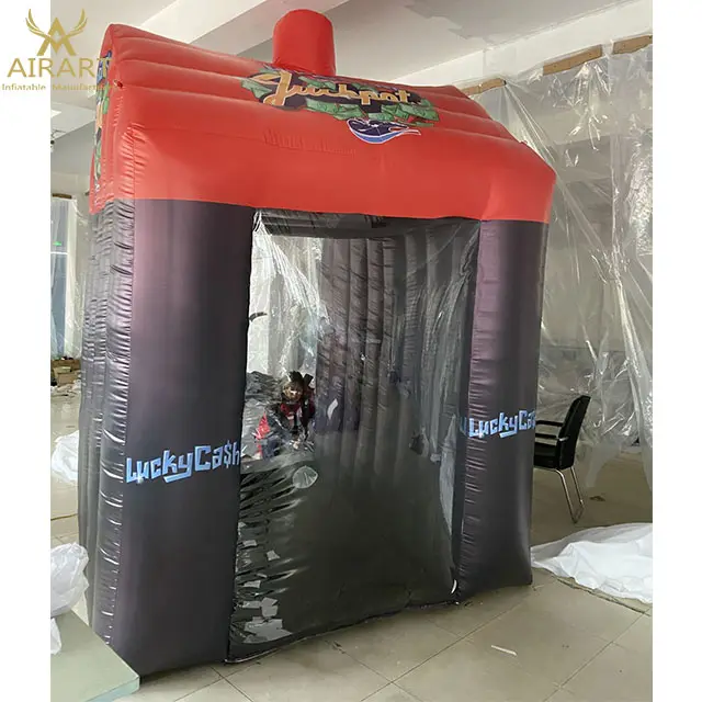 Warna Merah Promosi Iklan Mesin Uang Tiup Menangkap Ambil Mesin Booth Persegi Kecil Kabin Inflatable Uang Booth