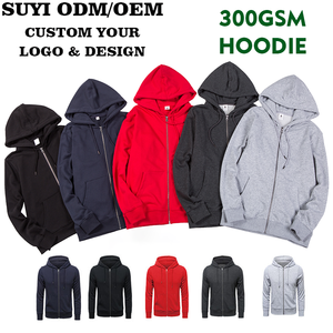 Felpa con cappuccio e zip in misto cotone poliestere 300GSM, felpa con cappuccio in tessuto felpato con cerniera, felpa con cappuccio personalizzabile con logo e stampa fai da te, taglie forti, all'ingrosso - Product Image 1