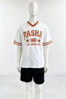 Chemises en tissu 100% coton 220 grammes avec broderie appliquée Highstreet, col en V, manches courtes, taille oversize, t-shirts de sport respirants pour hommes