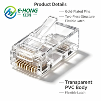 CAT6A UTP RJ45 Modular Plug 8P8C Konektor Kristal Berlapis Emas Dua Bagian untuk Kabel Jaringan Ethernet 10Gigabit