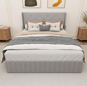 Cadre de lit plateforme réglable King Size avec rangement à vérin à gaz et tête de lit capitonnée moderne à volants, écologique - Product Image 3