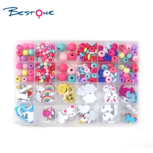 Bestone Fashion Popular Multiple Shapes Wooden Beads Kids Set DIY Jewelry Making