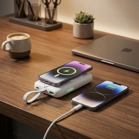 Banco de Energía de Alta Calidad de 10000 mAh para Viajes de Negocios, Carga Rápida e Inalámbrica Magnética de 15 W, Cable Tipo C Integrado con Correa de Mano