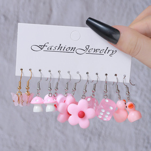 Femmes filles mode boucles d'oreilles goutte 6 paires/ensemble mignon lait thé tasse sirène cerise résine goutte Animal papillon <span class=keywords><strong>canard</strong></span> boucles d'oreilles - Product Image 5