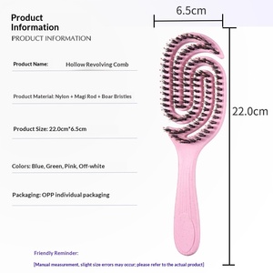 Peine Giratorio de Paja de Trigo con Mango Antiestático y Antideslizante para Peinar Cabello Rizado y Voluminoso, Portátil, para Masaje y Alisado - Product Image 4