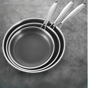 Chảo rán inox 304 3 lớp dày 20/24/28CM, không phủ lớp chống dính, đáy phẳng, kiểu tổ ong, kèm nắp kính - Product Image 3
