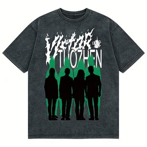 Completo da Uomo Estivo Casual Streetwear: T-Shirt Oversize con Stampa Grafica Effetto Acido Vintage e Pantaloncini in Denim - Product Image 1