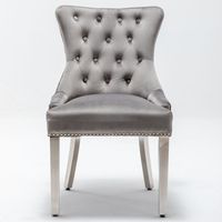 Heurtoir de lion en velours personnalisé, chaises de salle à manger avant tuftées à dos matelassé, chaise de salle à manger à pied en chrome français