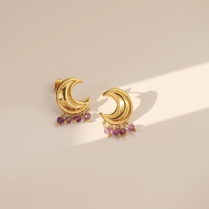 Pendientes de Cristal de Amatista Púrpura Natural de Alta Gama, Resistentes al Agua, con Cristales de Luna Grandes y Acabado en Acero Inoxidable - Product Image 4