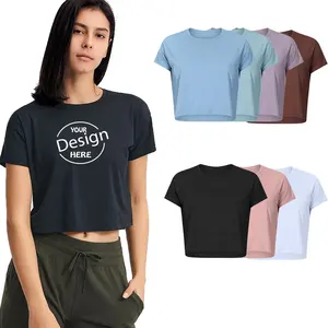 Kaus Potongan Bambu Kustom Grosir Kaus Cetak Layar OEM Perempuan Tshirt Atasan Crop Lembut Kualitas Tinggi untuk Wanita