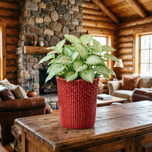 Élégants pots de fleurs en céramique rouge et rose tressés en rotin pour la décoration intérieure et extérieure, la maison, le bureau, l'hôtel - Product Image 4