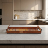 Plateau de service en bois avec poignées, finition huilée, 14x6x1,5 pouces, compatible lave-vaisselle et micro-ondes, style moderne, pour contact alimentaire