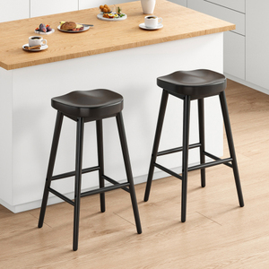 30.3'' Solid Wood <b>Adjustable</b> <b>Bar</b> <b>Stools</b> Set 2 Backless Saddle Seat Counter <b>Stools</b> Footrests Mid-Century Modern Hotel Dining <b>Bar</b> - Product Image 5