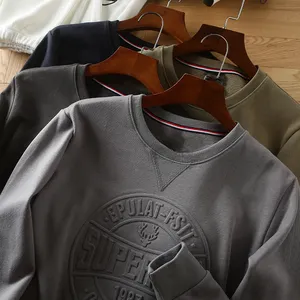 Sweat-shirt vintage à motif gaufré 3D pour homme, pull-over 100% coton, grande taille, nouveau design