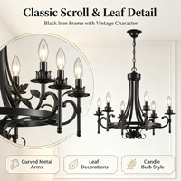 Lustre vintage noir, luminaire suspendu classique en fer avec bras en spirale pour salle à manger et salon