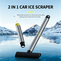 Pelle à neige 2 en 1 pour voiture, grattoir à glace multifonctionnel avec crochet à pierres pour pneus, outil portable de déneigement et de dégivrage automobile.