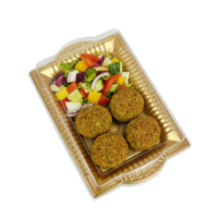 Plateau de service en plastique JS-0072 pour la restauration, vente en gros, qualité alimentaire PET, pour desserts, pâtisseries, baklava, salades, apéritifs, plateau de service doré avec couvercle transparent