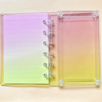 Carnet à 3 anneaux en acrylique transparent dégradé arc-en-ciel, mini classeur à feuilles mobiles, journal esthétique pour photocartes
