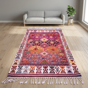 Rich Look Vintage Kilim <b>Rugs</b> Modern Exclusively Hand Made India Woven 100% Wool Red Adults Floor Covering Geometric Pattern - Product Image 1