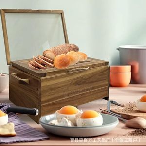 Bread Box Square Wooden With Lid Natural Wood Color For <b>Kitchen</b> Storage - Product Image 1