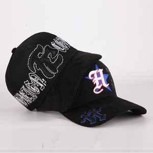 Mũ bóng chày 5 tấm phối đá lấp lánh, chất liệu da lộn, lót satin, thiết kế OEM tùy chỉnh dành cho nam và nữ - Product Image 4