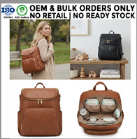 Sac à langer en cuir végétalien avec compartiments isothermes pour biberons et sangles de poussette, fabrication OEM/ODM en gros pour marques privées
