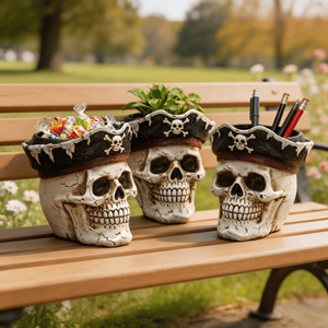 Vaso per Fiori in Resina 3D a Forma di Teschio <span class=keywords><strong>Pirata</strong></span> Europeo per Halloween, Ornamento Decorativo da Scrivania per Atmosfera Festiva - Product Image 2