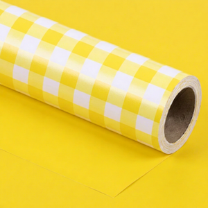Rollo de Papel de Seda a Cuadros Amarillos, 80 g/m², Recubierto por una Cara, Papel de Embalaje de Grado Alimenticio para Envolver Regalos - Product Image 1