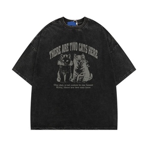 Camiseta de Manga Corta para Hombre, Marca Streetwear, 100% Algodón, Corte Regular, Lavada y Desgastada, con Estampado de Dibujos Animados, para Parejas - Product Image 4