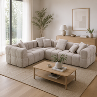 Canapé d'angle modulable en tissu style capitonné moderne, sans structure, compressé sous vide, pour salon