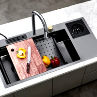 Grand évier simple avec robinet, lave-gobelets, poubelle, évier de cuisine multifonctionnel en acier inoxydable 304 nano