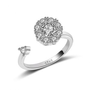 Anillo Giratorio Ajustable de Circonita Cúbica con Diamantes Redondos para Calmar la Ansiedad y el Estrés, Anillo Antiestrés - Product Image 4