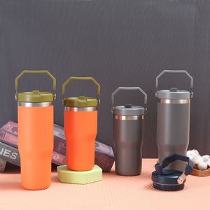 Gobelet de voyage isotherme avec poignée de voiture, 20oz 30oz, tasse à double paroi avec couvercle et paille antidérapante pour la conduite - Product Image 4